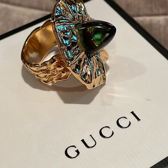 GUCCI Gold & Green Bold Flower Ring Size 7 - Picture 10 of 17
